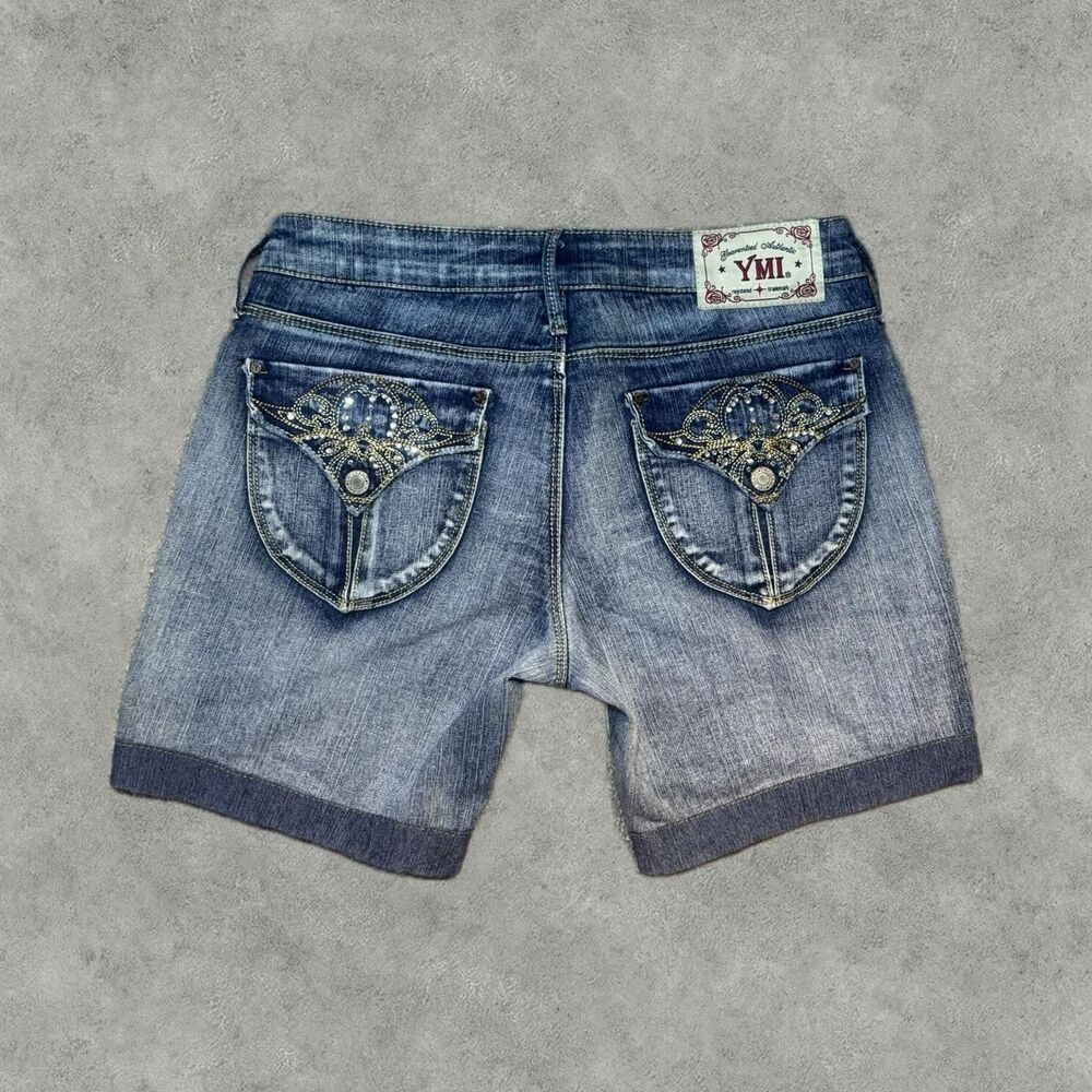 Vintage Y2K YMI Jeans Women's Blue and Navy McBling Shorts